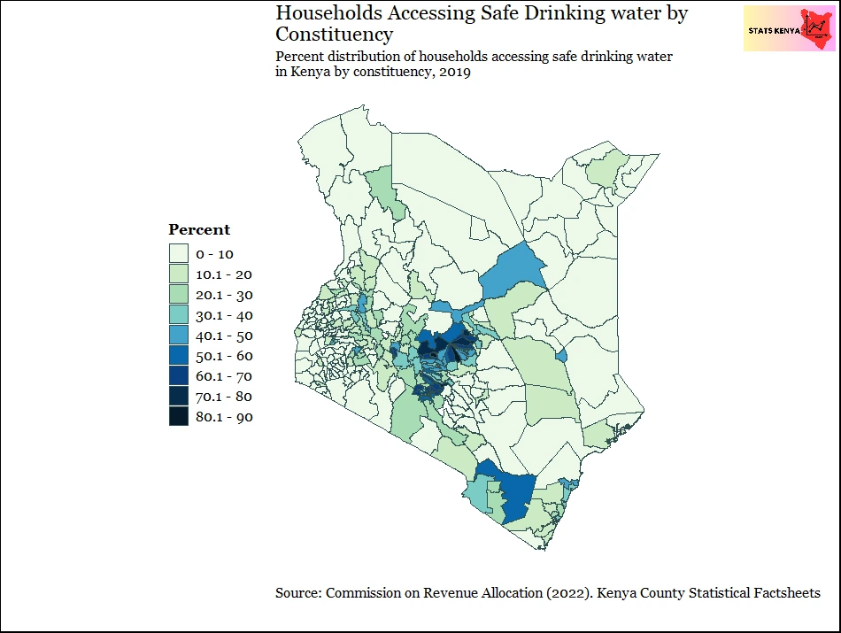 Households Access to Safe Drinking Water in Kenya by Constituency
